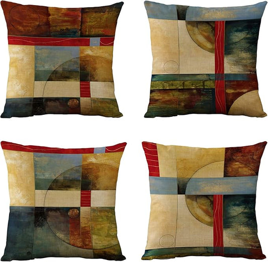 WOMHOPE Set of 4 Vintage Geometric Decorative Throw Pillow Covers Pillow Cases Cushion Cases 18 x 18 Inch for Living Room,Couch and Bed (Geometric)