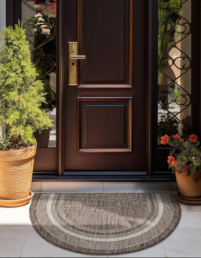 Unique Loom Outdoor Border Collection Area Rug - Soft Border (3' 1" x 6' 1" Hearth Brown/Ivory)