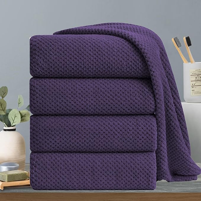 Extra Large Bath Towels Set 35x70 Inches - Purple Luxury 600 GSM Oversized Bath Sheet Towel,Ultra Soft Microfiber - Quick Dry,Highly Absorbent Shower Towels Spa Hotel Bathroom Towel Set (4-Pack)