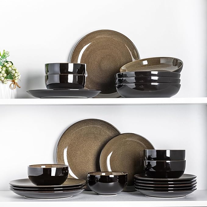 LERATIO Ceramic Dinnerware Sets for 4,Stoneware Coupe Plates and Bowls Sets,Highly Chip and Crack Resistant | Dishwasher & Microwave & Oven Safe Dishes set,Reactive Glaze Dinnerware- Service for 4