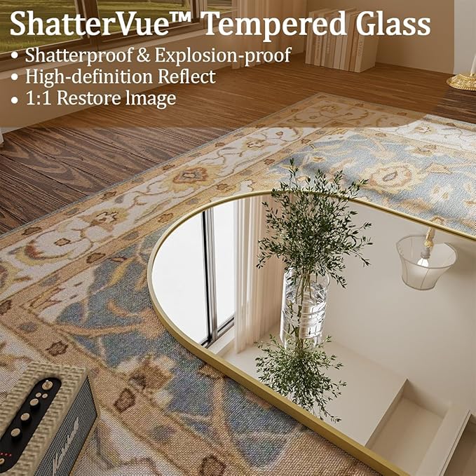 Koonmi Full Length Mirror, 65"x24" Arched Gold Mirror Full Length, Standing Hanging or Leaning Full Body Mirror with Aluminum Alloy Frame for Living Room and Bedroom