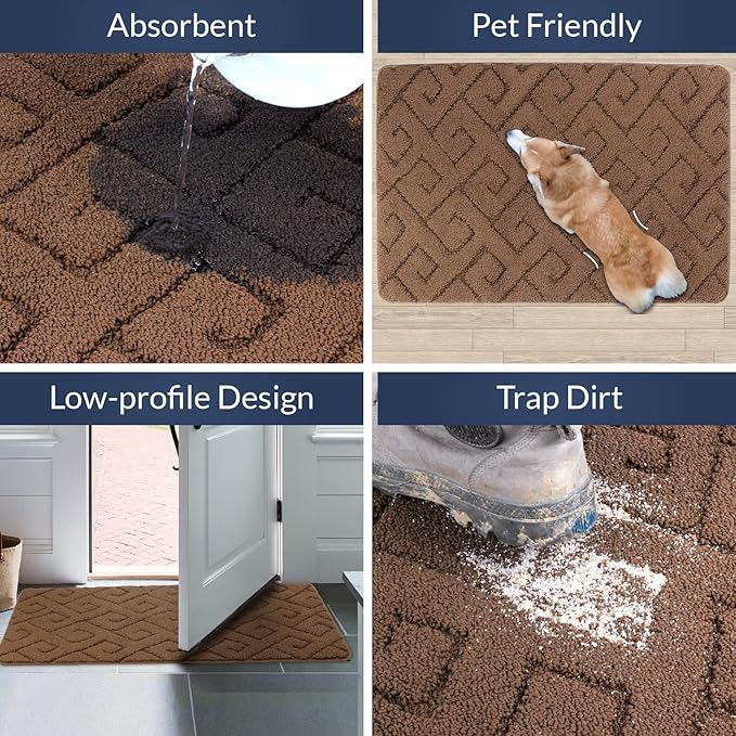 Walensee Indoor Doormat, Front Door Mat for Entrance (32"x48" Brown) Machine Washable Entryway Rug, Non Slip Trapper Door Rugs Absorbent Dirt Low Profile Shoes Scraper Inside Floor Mats