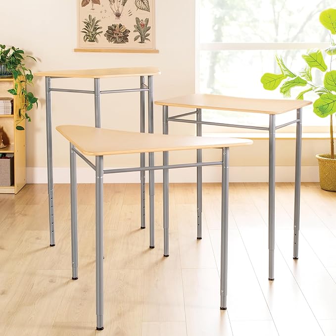 Guidecraft Adjustable Standing Desk - Triangle: Wooden Study Desk for Kids & Adults, Height Adjustable Table with Sturdy Metal Legs, Compact Kids Table for Home, Classroom, Office and Small Spaces