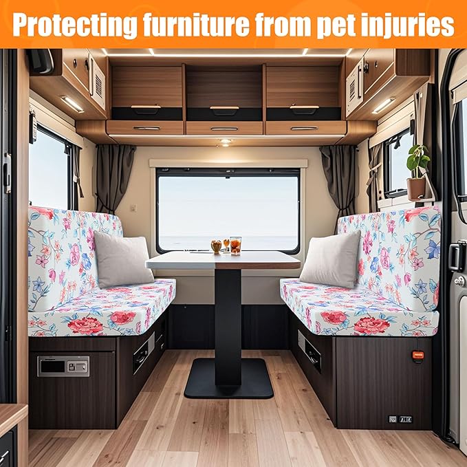 Radiant & Dazzling RV Dinette Cushion Covers - 2 Backrest & 2 Bench Covers, Stretchable Slipcovers for Camper Couch Replacement
