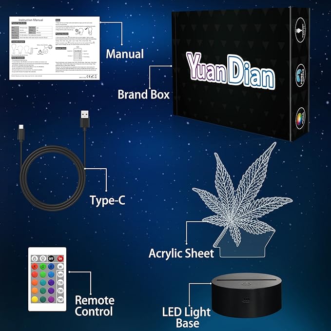 3D Leaf LED Light 16 Color Changing Table Light Night Light with Remote Control 16 Colors Changing Table Desk Bedroom Decor Optical Home Room Store Decoration