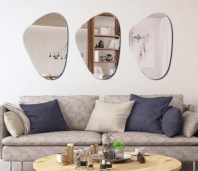 Yanliff Irregular Mirror Wall Decor.Modern Frameless Asymmetric Beveled Decorating Mirror for Wall(13.4X20inches).Silver