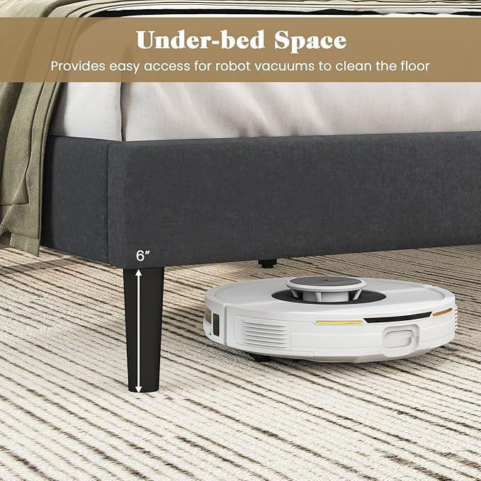 Giantex Queen Platform Bed Frame, Modern Upholstered Bed Frame with Geometric Tufting Headboard, Wooden Slats Support, No Box Spring Needed, Gray