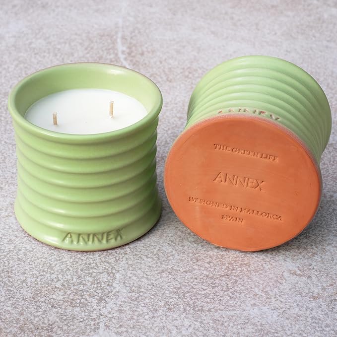 Scented Luxury Candles Outdoor Mosquito Bug Repellent Ceramic Jars, Soy Wax | The Green Life, Large Natural Candle - Green Melon & Peppermint | Non Toxic, 2 Wicks, Reusable Jar
