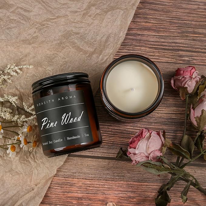 MOASITN Pine Wood Heavenly Scented Candles for Home| Organic Soy Aromatherapy candel| Handmade Long Lasting Jar Candles Gift for Women,Men as Birthday,Housewarming,Autumn,Relaxing Gifts| 7oz