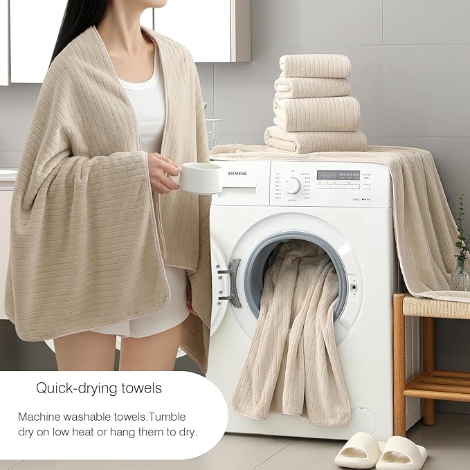 18 Piece Family Bath Towel Set Include 6 Bath Towels,6 Hand Towels and 6 Washcloths Soft Bathroom Towel with Hanging Loops,Highly Absorbent Quick Dry Towels Set for Bathroom,Hotel and Spa-Beige