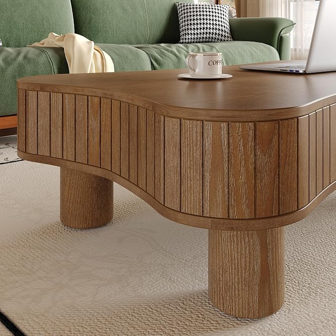 42.5'' Modern Lift Top Coffee Table for Living Room, Solid Wood Center Table, Fluted Panel Design, Storage Compartments, 42.5x27.2 Inch Surface, Hydraulic Lift Mechanism, Easy Assembly (Walnut)