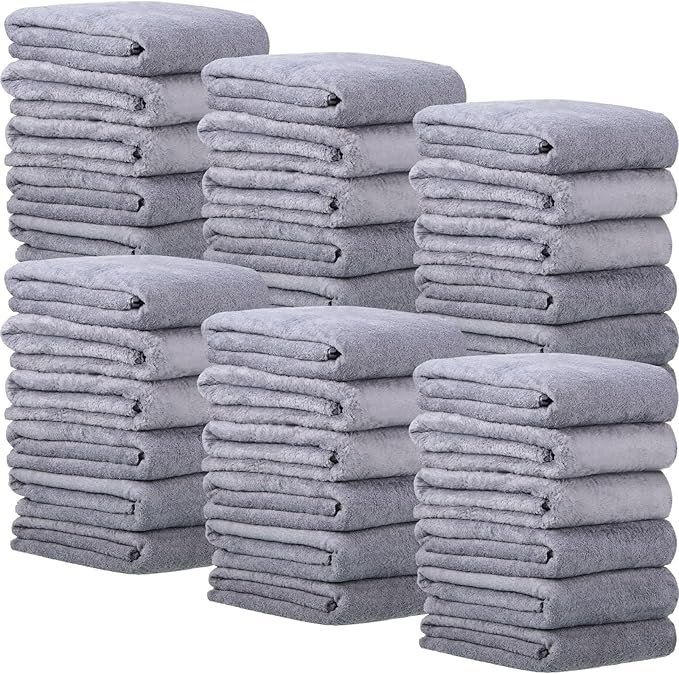 Newwiee 24 Pcs Coral Velvet Microfiber Bath Towels Sets 28 x 55 Inch Large Absorbent Multipurpose Quick Drying Soft Body Towels for Shower Bathroom Beach Fitness Yoga Sports Spa(Grey)