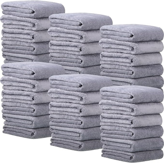 Newwiee 24 Pcs Coral Velvet Microfiber Bath Towels Sets 28 x 55 Inch Large Absorbent Multipurpose Quick Drying Soft Body Towels for Shower Bathroom Beach Fitness Yoga Sports Spa(Grey)