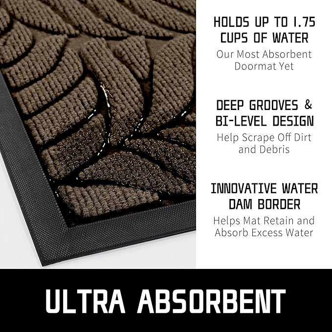 Yimobra Front Door Mat Outdoor Indoor, 47x32 All-Season Waterproof Welcome Mat, All-Weather Outside Entrance Mat, Non-Slip Patio Porch Doormat, Low Profile, Fade Resistant, Brown