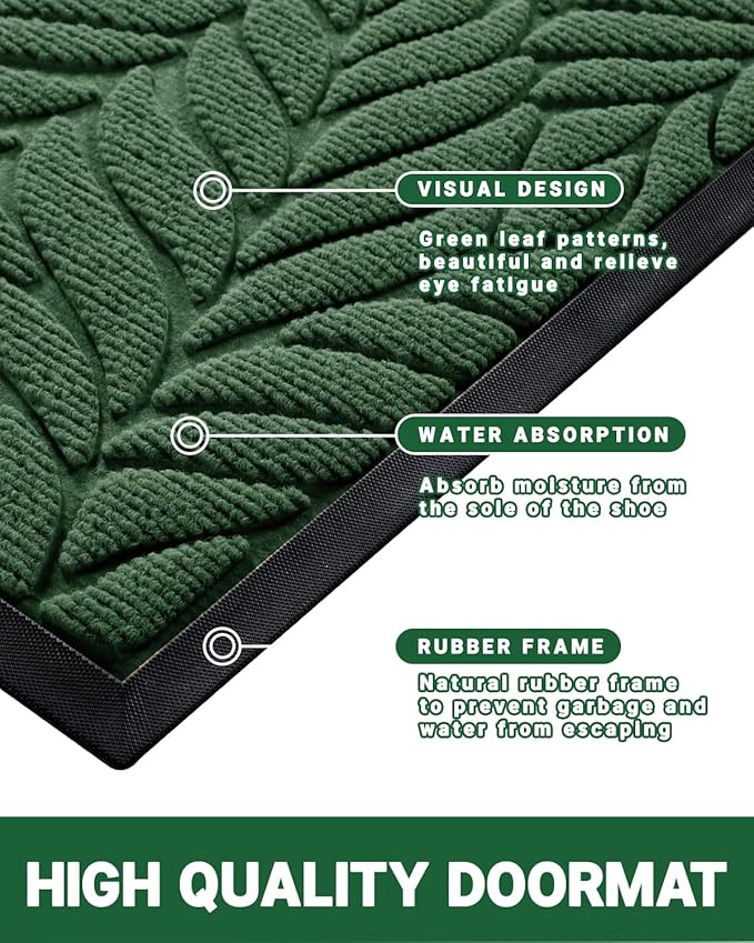 Yimobra Spring Door Mat, All-Season Waterproof Indoor Outdoor Welcome Mats for Front Door, All-Weather Non-Slip Doormat, Low Profile, Patio Porch, 29.5x17, Green