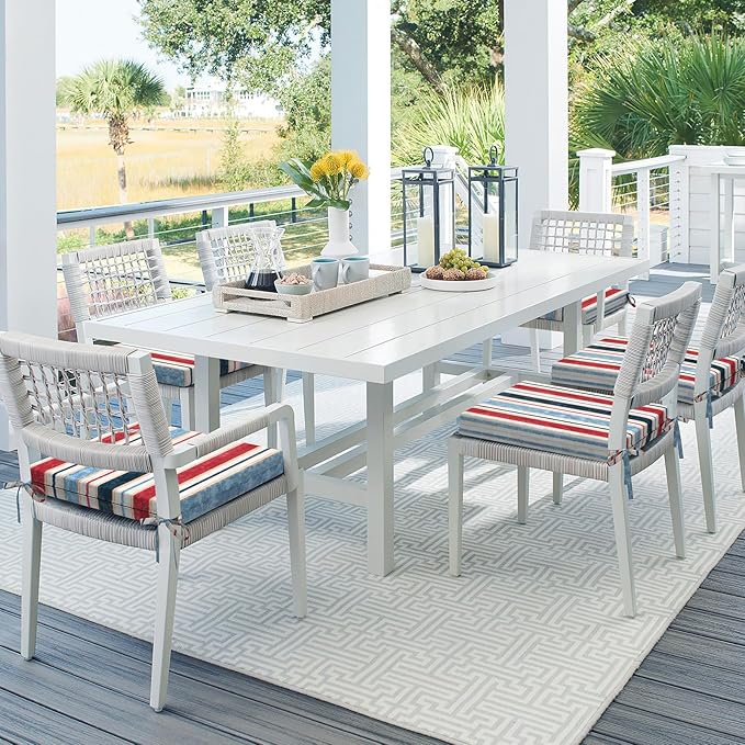 Set of 2 Outdoor Square Chair Cushions 18.5"x16"x2" for Patio, Water Resistant Patio Dining Seat Pads Replacement for Kitchen Garden and Outdoor Furniture Decoration - Stripe Red Blue