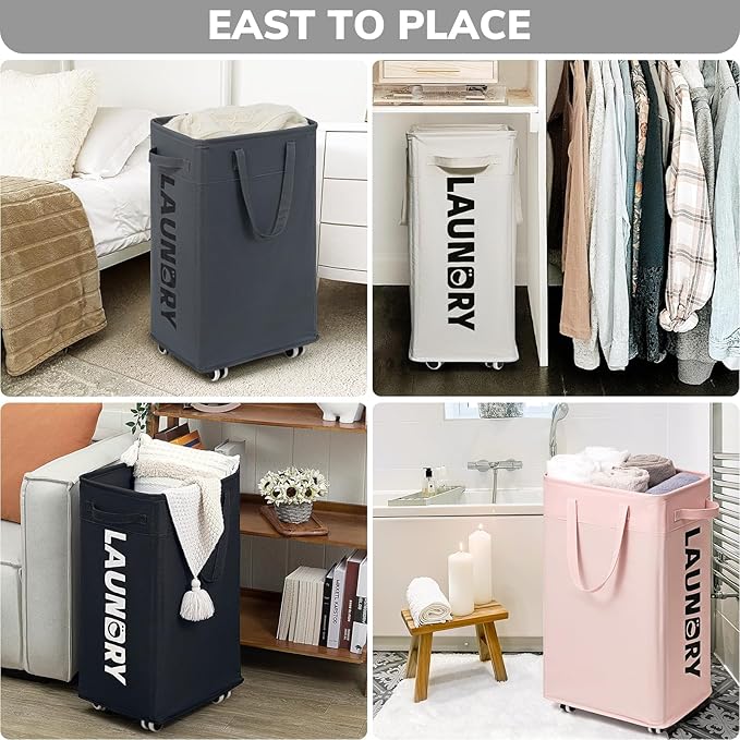 Goodpick Laundry Hamper with Wheels, 75L Dirty Clothes Hamper with Removable Wash Bag for Laundry Room, Black Rolling Laundry Basket