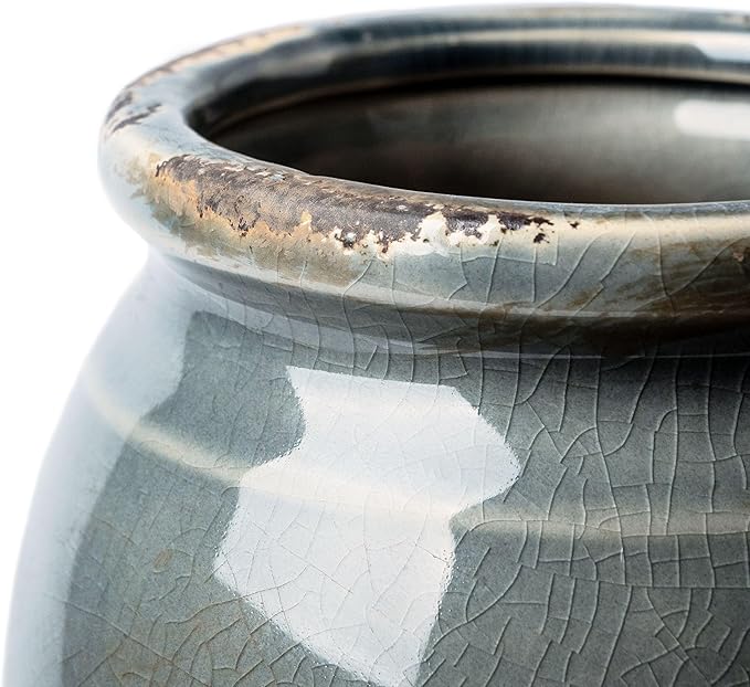 VICTOR & TERESA Rustic Large Blue and Grey Vase for Home Decor, 10'' Tall Ceramic Vases for Flowers, Farmhouse Decorative Vases for Pampas Grass, Table, Mantel, Living Room, Centerpieces