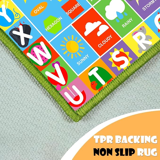 Alphabet Rug for Kids - Soft ABC Kids' Rug with Non-Slip Backing, Educational Playroom Carpet for Toddlers with Letters, Numbers & Shapes - 4'11" x 3'3"(Rectangular)