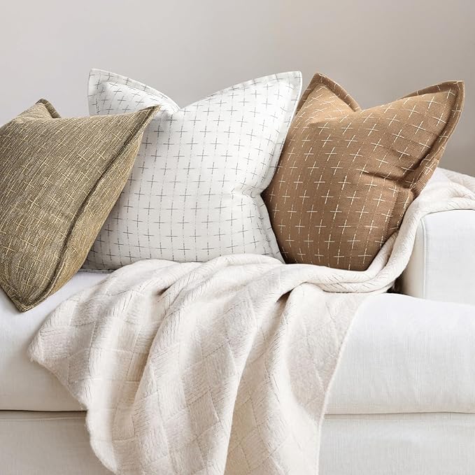 ZWJD Throw Pillow Pillow Covers 26x26 Set of 2 Soft Polyester Textured Pillow Covers with Stylish Flange Edge Cozy Farmhouse Throw Pillows for Couch Bed Sofa Living Room