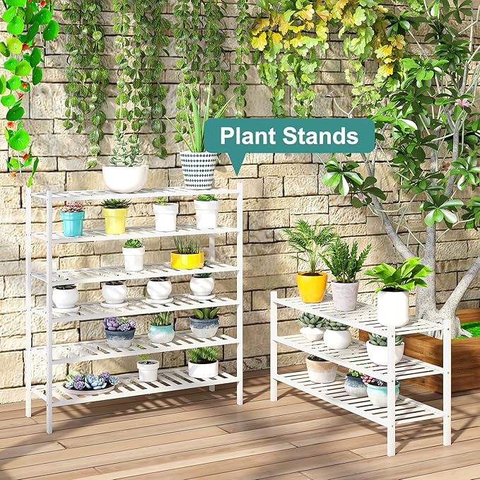 3-Tier Long Shoe Rack, Bamboo Wood Shoe Rack for Closet, Entryway & Hallway, Stackable White Shoe Shelf Storage Organizer for Indoor Outdoor