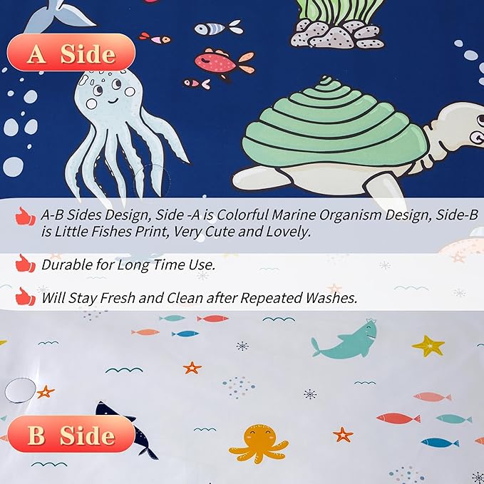 RYNGHIPY Kids Bedding Set for Queen Bed Reversible Ocean Animals Print Comforter Set for Boys Girls Easy-Wash Super Soft Microfiber Bed Set (Navy Ocean,Queen)