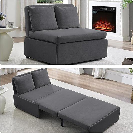 2 in 1 Pull Out Sofa Bed Full Size, Small Convertible Sleeper Sofa Couch, Linen Folding Guest Bed with Wheels and Cushions Pillow, Futon Sofas Couch Beds for Bedroom Office Lounge - Dark Grey