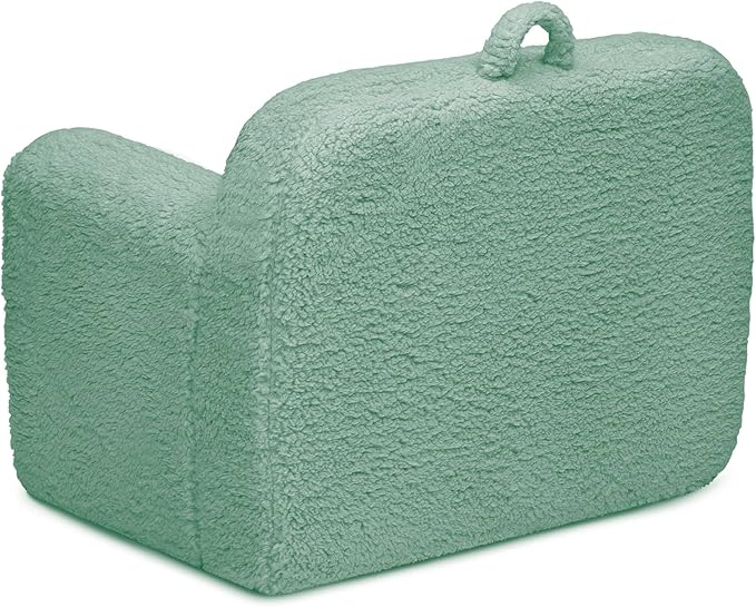 Delta Children Personalized Sherpa Cozee Chair - Customize with Name – Foam Kids Chair for Ages 18 Months and Up, Sage