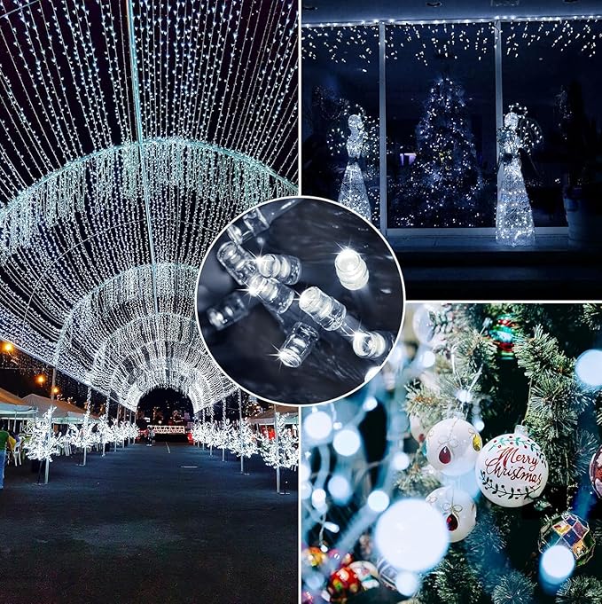 66 FT 200 LED Christmas String Lights Outdoor/Indoor, Extendable Twinkle Fairy Lights Waterproof Clear Wire with 13 Modes for Garden Bedroom Patio Christmas Tree Decorations (Cool White)