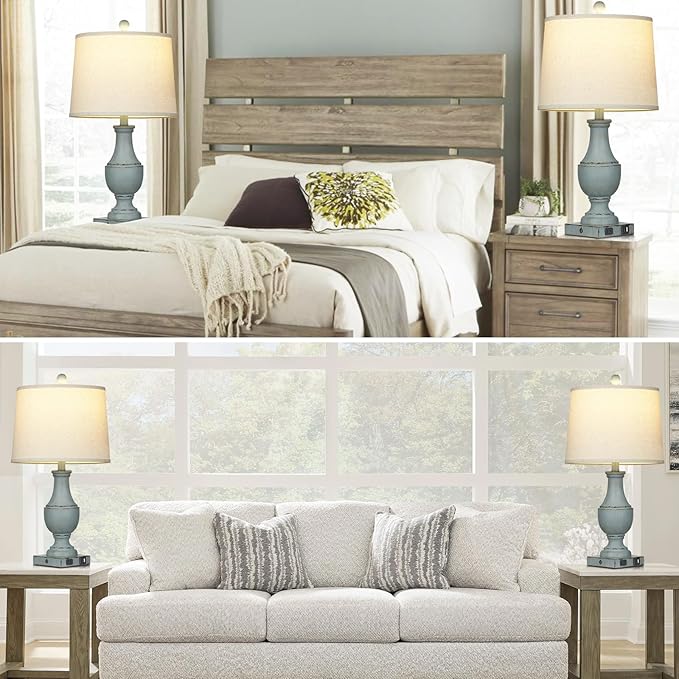 Farmhouse Table Lamps, Rustic 26" Touch Control Bedside Lamps with USB A+C Charging Ports & AC Outlet, Vintage 3-Way Dimmable Traditional Classic Nightstand Lamp for Living Room Bedroom Office Decor