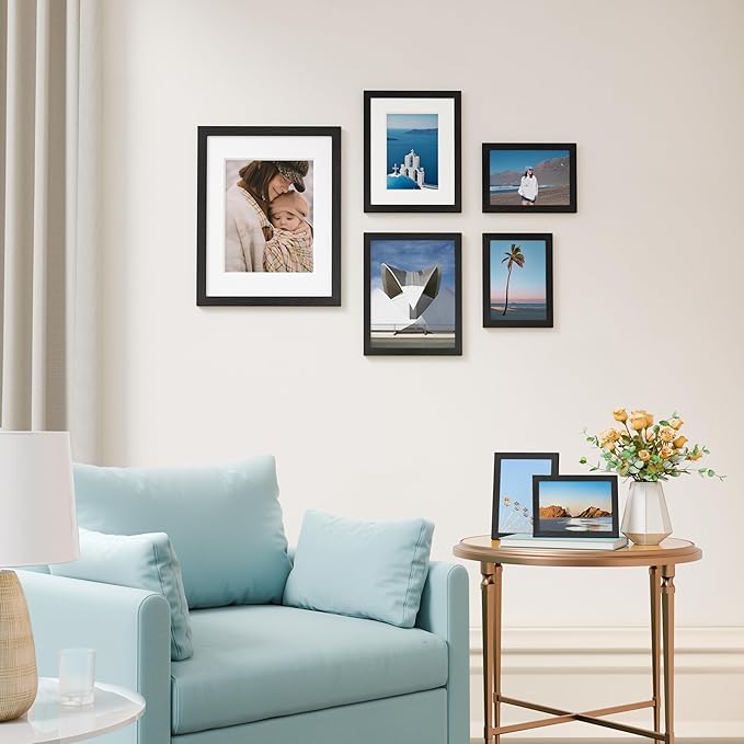 Vittanly 7 Pack Picture Frames, Picture Frames Collage Wall Decor for Wall or Tabletop Display, Multi Sizes with 1Pcs 11x14, 2Pcs 8x10 and 4Pcs 5x7 Photo Frames, Gallery Wall Frame Set in Black