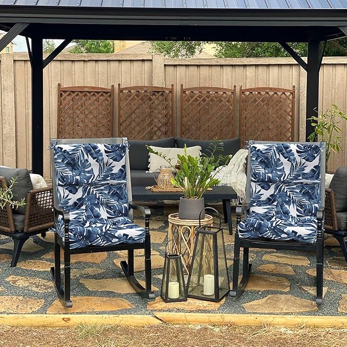 Set of 2 Outdoor High Back Chair Cushions 44"x 22",Water Repellent Rocking Seat Cushions Replacement, Seat/Back Chair Cushions for Patio,Porch,Balcony and Indoor - Palm Blue