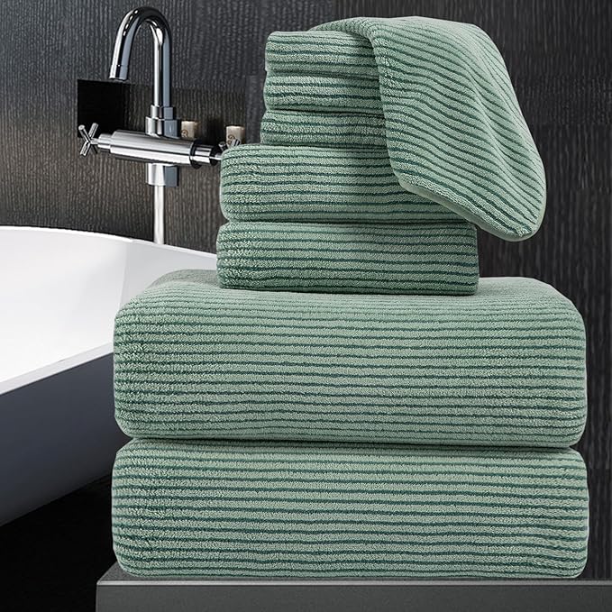 8-Piece Premium Towel Set for Bathroom|2 Oversized Large Bath Sheet,2 Hand Towels,4 Washcloths|Soft Cozy Highly Absorbent Fast Dry Microfiber Shower Towel Set for Hotel Bathroom Essentials,Green