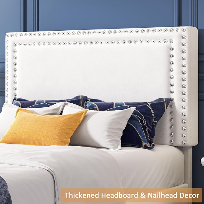 VECELO Twin Size Platform Bed Frame with Height Adjustable Upholstered Headboard, Strong Wood Slats Support, No Box Spring Needed, Easy Assembly