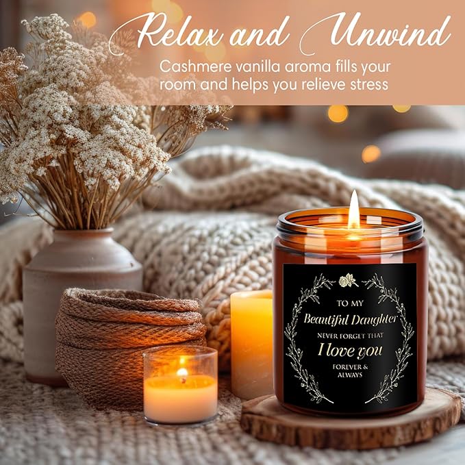 My Beautiful Daughter Candle Gift from Mom Dad - Unique Love You, Bridal Shower, Wedding, Mother's Day, Birthday Gift for Daughter Adult, Stepdaughter - Cashmere Vanilla Scented Soy Candle