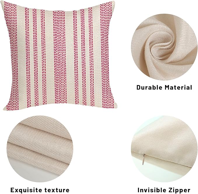 Boho Pillow Covers 18x18 Pack of 2 Hot Pink Polka Dot Stripes Throw Pillow Covers Bohemian Abstract Modern Decorative Pillowcase Farmhouse Linen Cushion Case for Home Couch,Outdoor Decoration