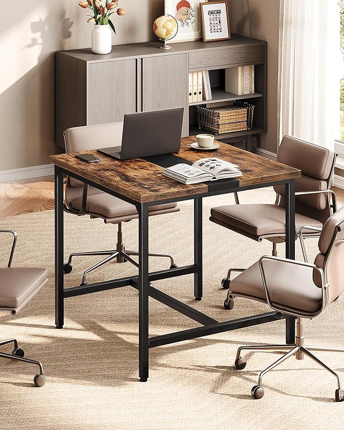 Square Kitchen Dining Table, 29.5'' Dining Table, Small Dining Tables, Writing Desk, Coffee Tables, for Restaurant, Living Room, Apartment, Rustic Brown and Black TCZ02BF