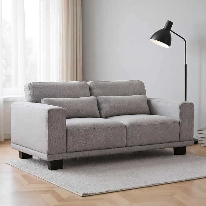 Marsail 2-Seater Modern Sofa, 65" Loveseat Couch with Wide Armrests & Deep Cushions, Linen Sofas with Removable Washable Covers for Living Room, Grey