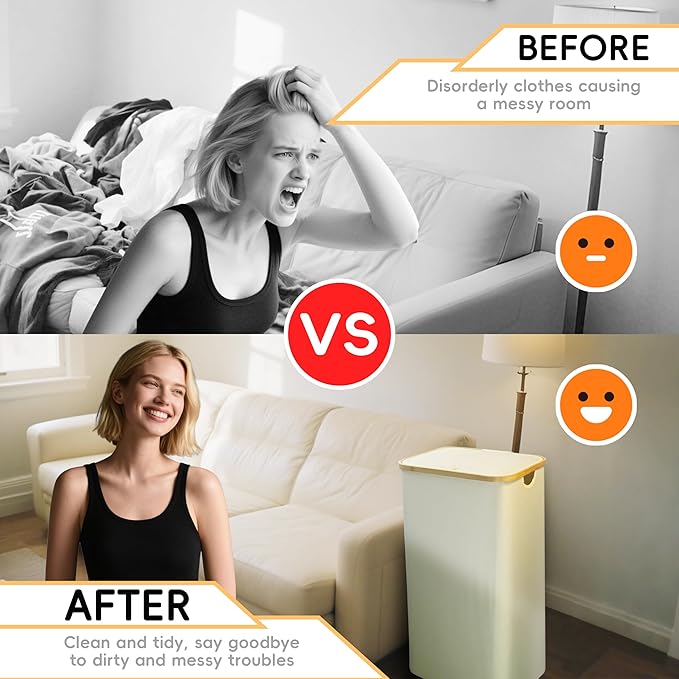 100L Laundry Hamper with Lid,Collapsible Laundry Basket, Dirty Clothes Basket, Storage Case with Bamboo Support - Handles - Removable Inner Bag - 2x Washing Mesh Bags for Bedroom Dorm Bathroom (Beige)