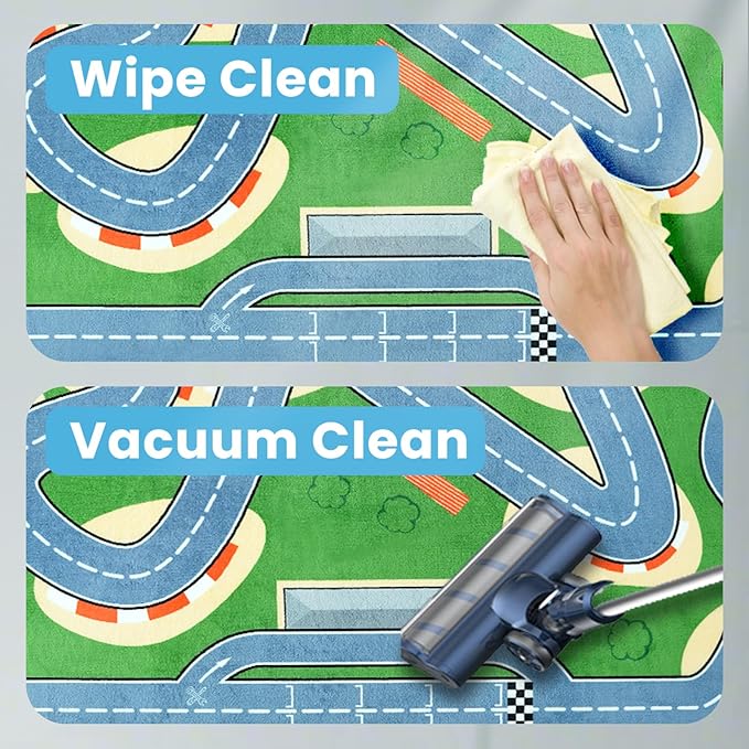 1.3" Thick Educational Baby Floor Play Mat 39x59, Basic Padded Memory Foam Kids Mat, Non-Slip Plush Playmat for Nursery Playroom Classroom (Race Track)