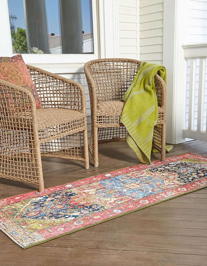 Unique Loom Outdoor Traditional Collection Area Rug - Limon (2' 7" x 12' Runner Multi/Red)