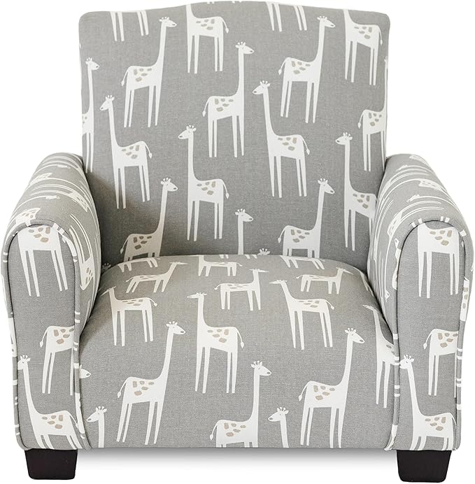 Kid Rocking Chair for Toddlers, Child Chair for Little Kids, Upholstered Toddler Armchair for Children, Comfy and Cute Little Kid Chairs (Legs, Grey Giraffes Print)