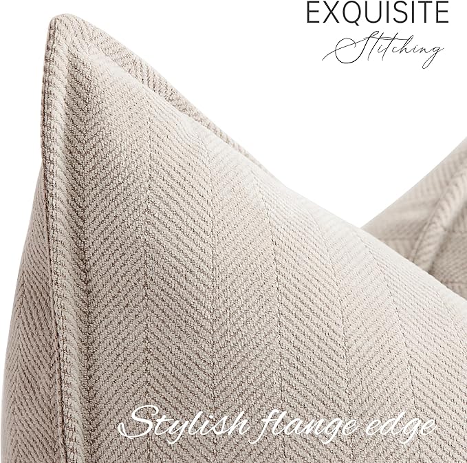 ZWJD Beige Pillow Covers 26x26 Set of 2 Chenille Throw Pillow Covers with Elegant Design Soft and Luxurious Decorative Throw Pillows for Couch, Bed, and Home Decor