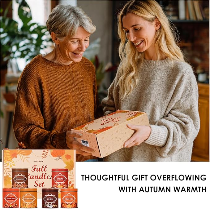 Fall Scented Candles Gift Set – 6 Pack of 9Oz Soy Candles, Autumn Fragrances (Pumpkin Spice, Apple Pie, Hello Fall, Cinnamon Clove, Autumn Hearthglow, Hot Cocoa), Holiday Gifts for Women & Men