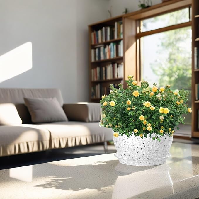 12/10/9 Inch Plant Pots, 3 Pack Large Flower Pots for Indoor and Outdoor Plants with Water Ripples, Large Plastic Flower Pots with Drainage Holes and Tray for Garden Indoor Plants