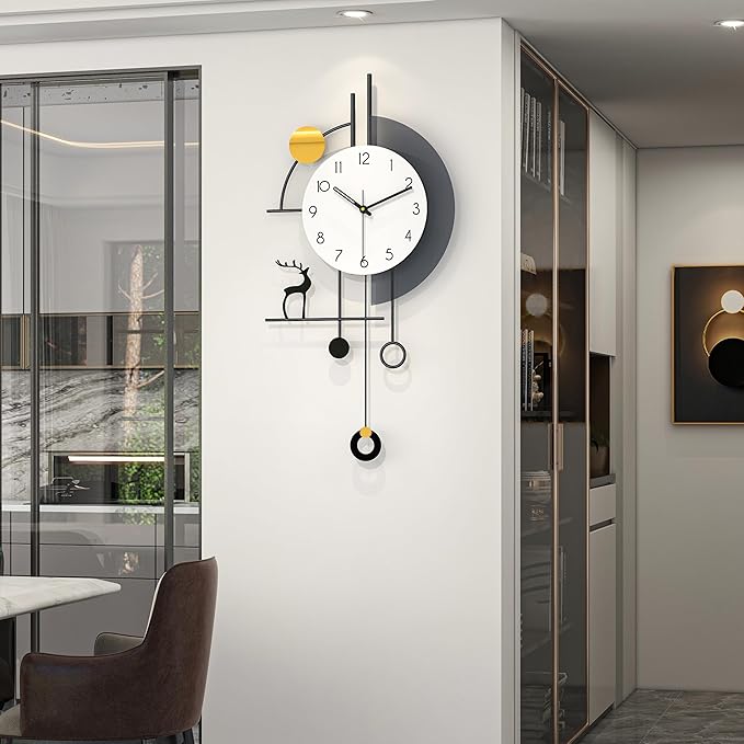 FLEBLE Large Wall Clock for Living Room Decorative Wall Clock Silent Non-Ticking Battery Operated Metal Black Deer Home Decor for Farmhouse Kitchen Bedroom Office and Dinning Room, 14.1x28.3inch