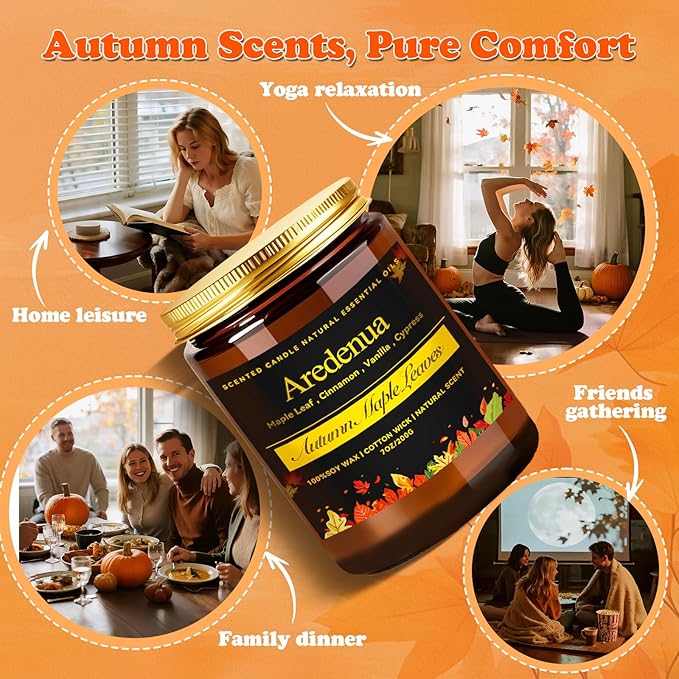 Fall Candle - Autumn Maple Leaves Candle | Autumn Scented Candles for Home, 7oz Autumn Soy Candles for Home Scented, 50 Hours Burn Time, Harvest Holiday/Halloween/Thanksgiving Fall Gifts for Women Men
