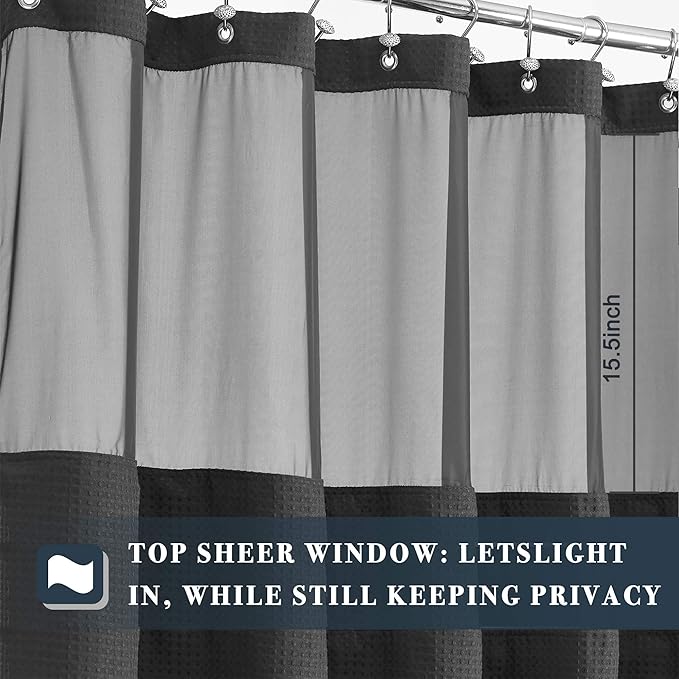 N&Y HOME Extra Long Waffle Weave Shower Curtain with Snap-in Fabric Liner & 12 Hooks Set - 71" x 84", Hotel Style & Mesh Top Window, Machine Washable - 71x84, Graphite Gray