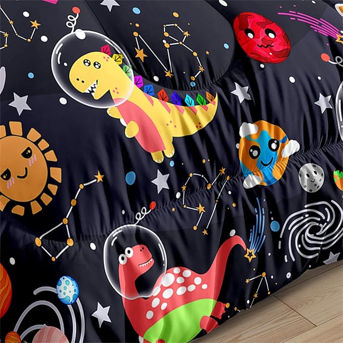 Cartoon Dinosaur Comforter Set - Boys Full Size Dinosaur Bedding Set for Bedroom Dinosaurs Quilt with 2 Pillowcases for Kids Girls Boys Room Decor, 3 Pieces