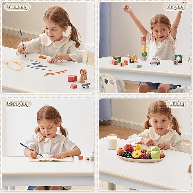 Toddler Table, 7 Level Height Adjustable Kids Play Furniture for Ages 3-8, Rectangular Plastic, 23.6" W x31.5 L, Multi-Activity Desk with Graffiti Desktop for Home & Daycare